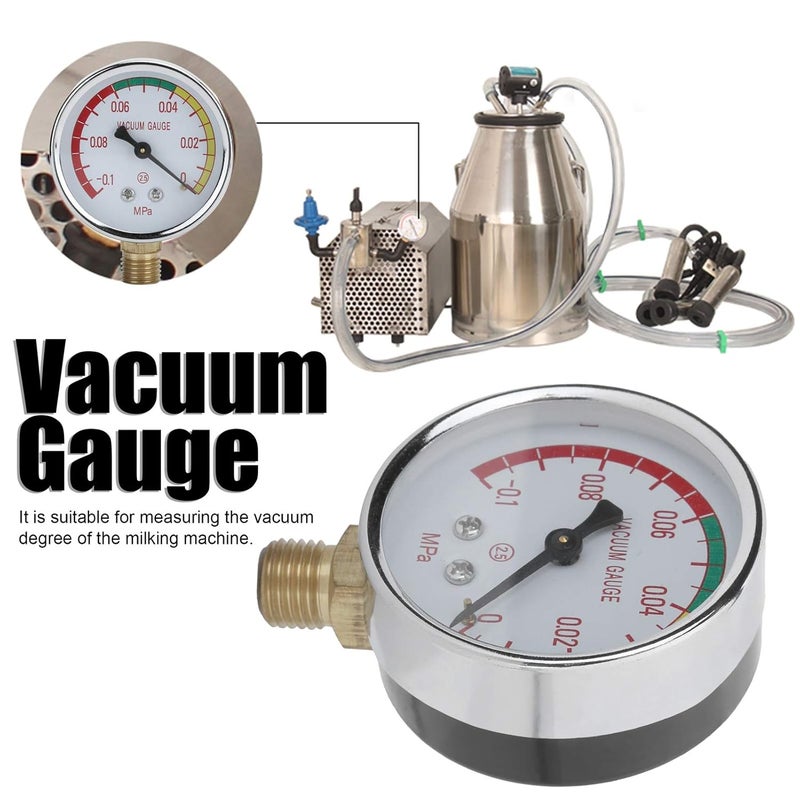 plplaaoo Vacuum Gauge for Milking Machine – Vacuum Regulator & Gauge Tee Adapter with G1/4 Male Thread, -0.1-0MPa Stainless Steel Pressure Gauge for Cow Goat Milker - Image 2